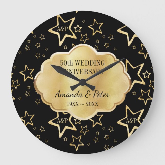 Golden Stars With Monogram Large Clock (Front)