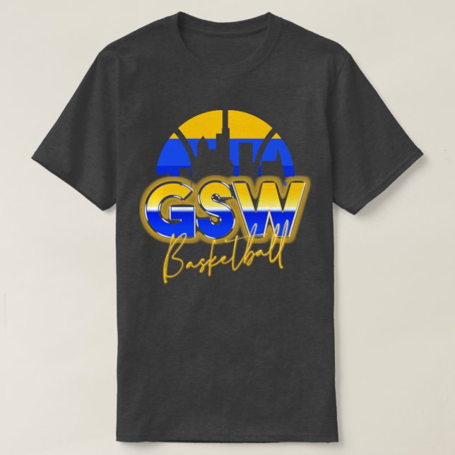 Golden State Basketball Retro 90s Chrome Skyline T-Shirt (Design Front)