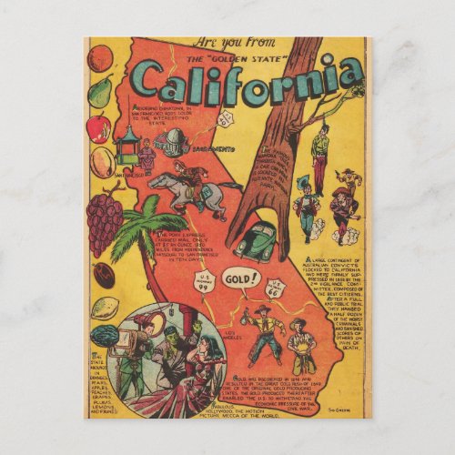 Golden State of California Facts Postcard