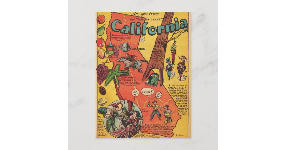 Golden State of California Facts Postcard