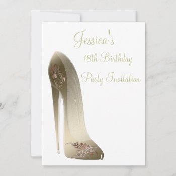 Golden Stiletto Shoe Invitation Cards by shoe_art at Zazzle