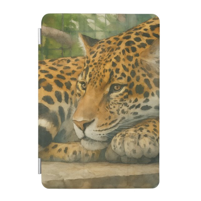 Golden Stillness – Resting Leopard in Foliage iPad Mini Cover (Front)
