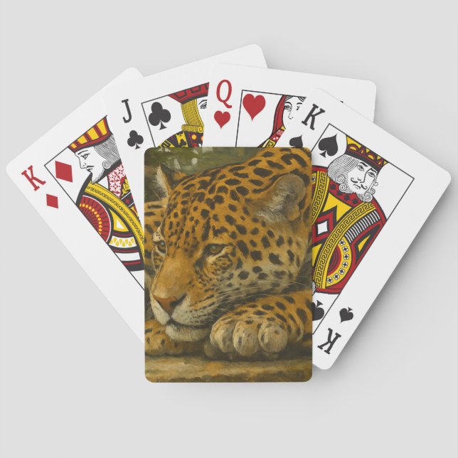 Golden Stillness – Resting Leopard in Foliage Poker Cards (Back)