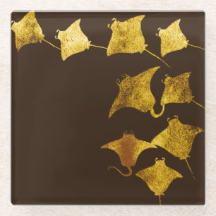 Golden Stingrays Glass Coaster