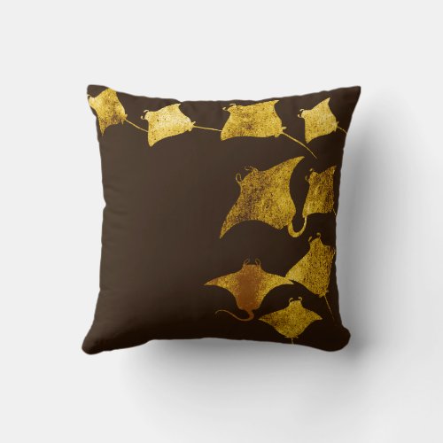 Golden Stingrays Throw Pillow