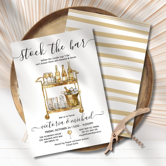 Golden Stock the Bar Cocktail bar cart Shower Invitation (Creator Uploaded)