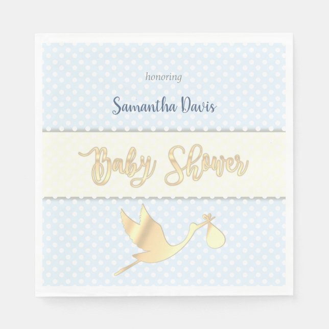 Golden Stork Baby Boy Baby Shower Napkins (Front)