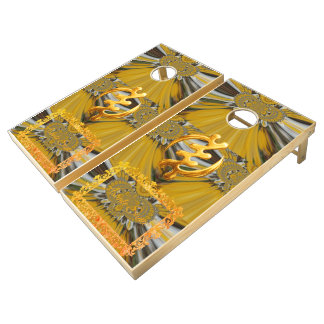 Golden Strands: Gilded Sunburst "Gye Nyame" Asante Cornhole Set