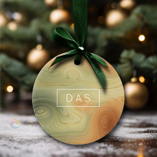 Golden Strata Peach Burnt Orange Green Agate Ceramic Ornament