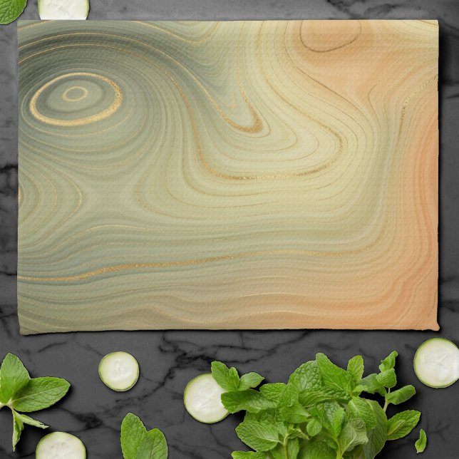 Golden Strata | Peach Burnt Orange Green Agate Kitchen Towel (Creator Uploaded)