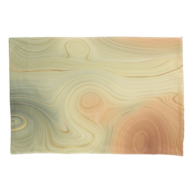 Golden Strata | Peach Burnt Orange Green Agate Pillow Case (Front)