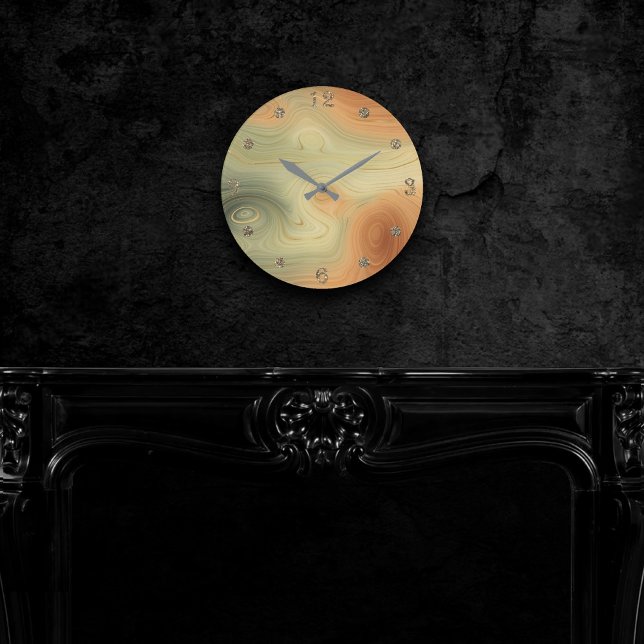 Golden Strata | Peach Burnt Orange Green Agate Round Clock (Creator Uploaded)