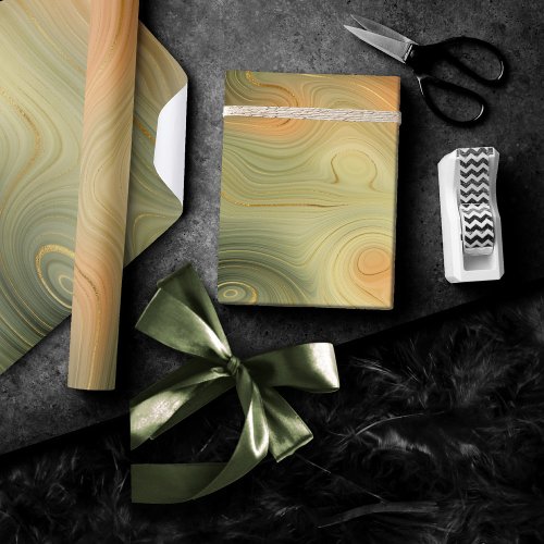 Golden Strata  Peach Burnt Orange Green Agate Wrapping Paper