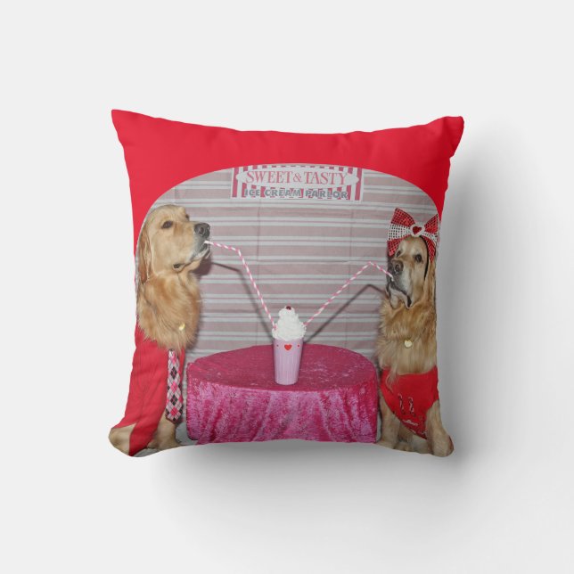 Golden Strawberry Milkshake Throw Pillow (Front)