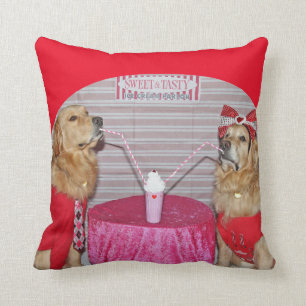 Golden Strawberry Milkshake Throw Pillow