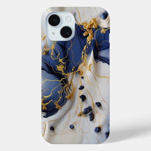 Golden Streaks on Blue Marble iPhone 15 Case