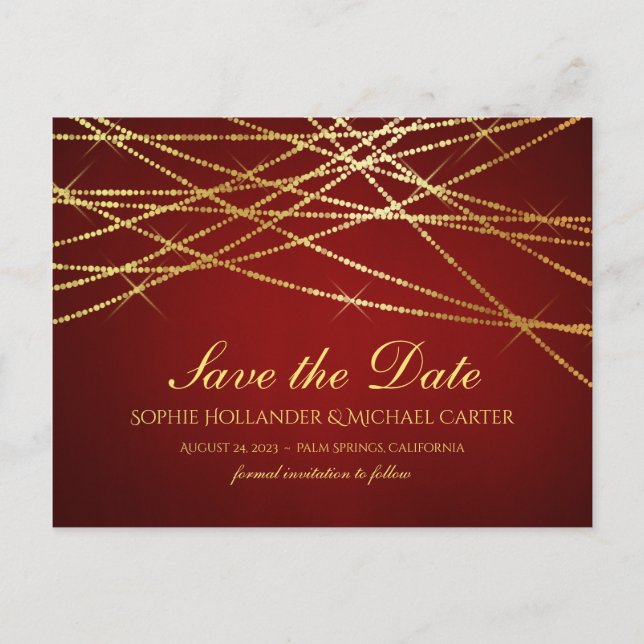 Golden String Lights on Ruby Red Postcard (Front)