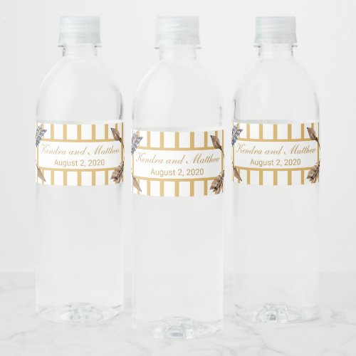 Golden Stripe and Boho Arrows Water Bottle Label