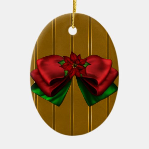 Golden Striped Red Ribbon Christmas Ornament