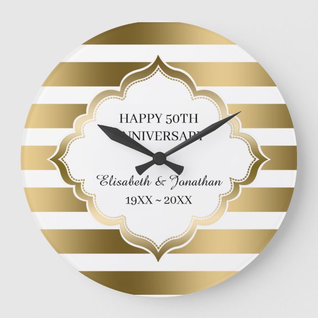 Golden Stripes And Frame  Large Clock (Front)