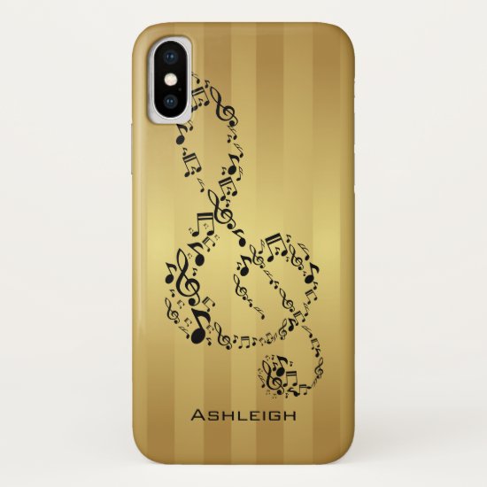 Golden Stripes Black Treble Clef Music Notes iPhone XS Case