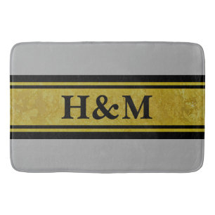 Golden Stripes - black + your text & ideas Bathroom Mat