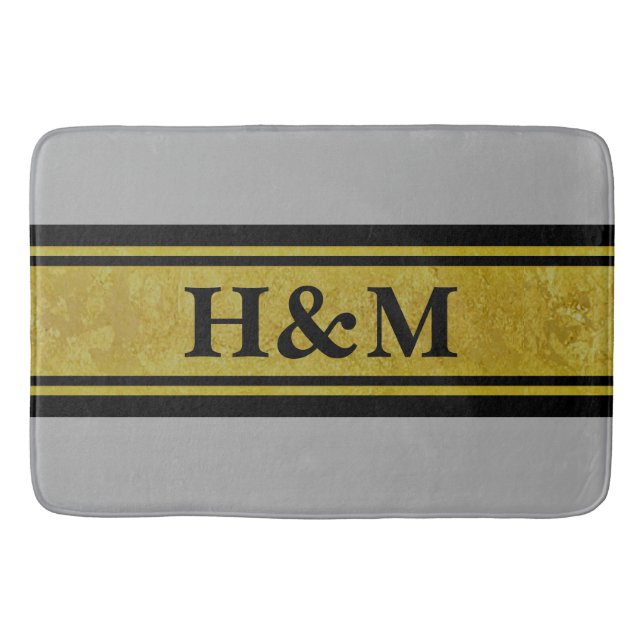 Golden Stripes - black + your text & ideas Bathroom Mat (Front)