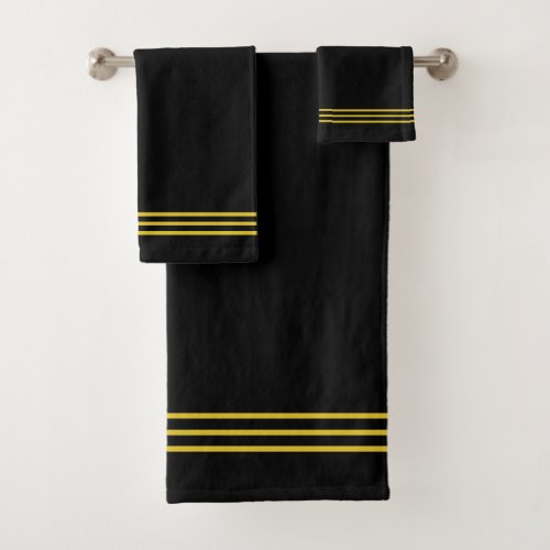 Golden Stripes on Black Bath Towel Set
