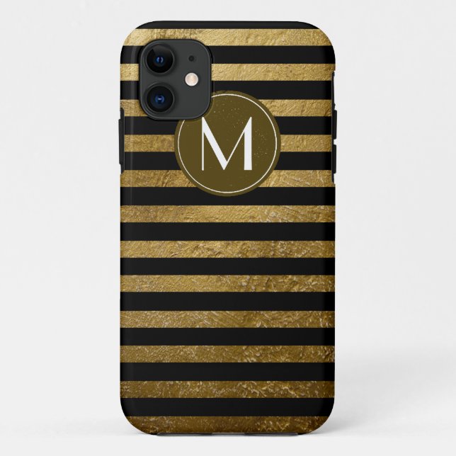 golden stripes on black monogrammed stylish Case-Mate iPhone case (Back)