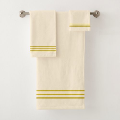 Golden Stripes on Light Champagne Beige Bath Towel Set