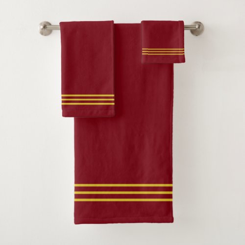 Golden Stripes on Maroon Bath Towel Set