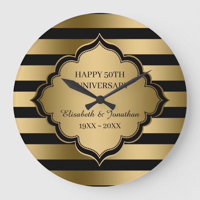 Golden Stripes Pattern And Frame  Large Clock (Front)