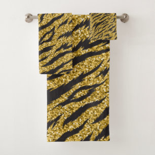 Golden stripes print, tiger stripes pattern bath towel set