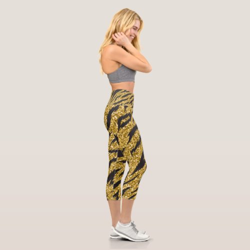 Golden stripes print tiger stripes pattern capri leggings