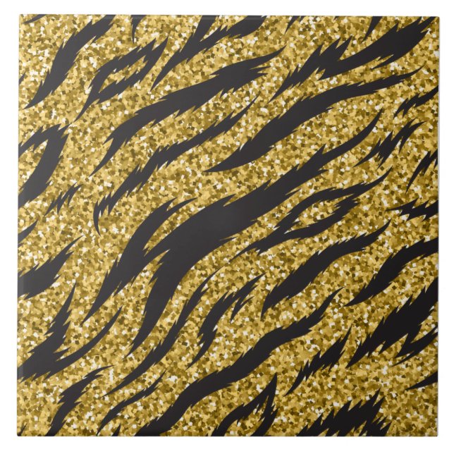 Golden stripes print, tiger stripes pattern ceramic tile (Front)