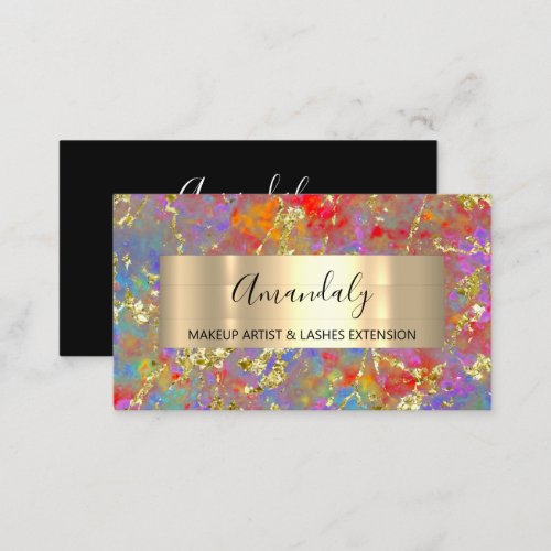 Golden Strokes Beauty Shop Abstract Holographic Business Card