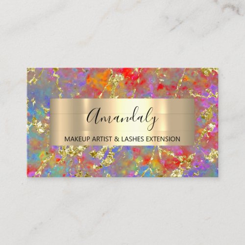 Golden Strokes Beauty Shop Marble Holographic Business Card