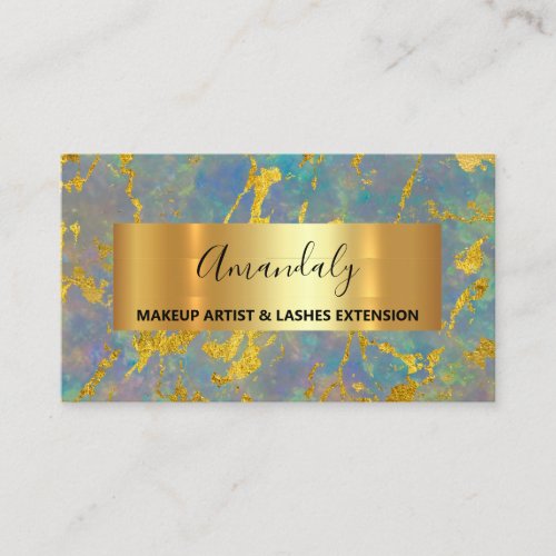 Golden Strokes Beauty Shop Marble Teal  Business Card