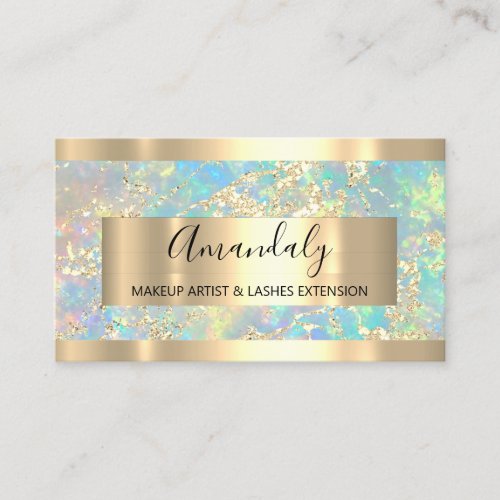 Golden Strokes Marble Beauty Shop Holographic Business Card