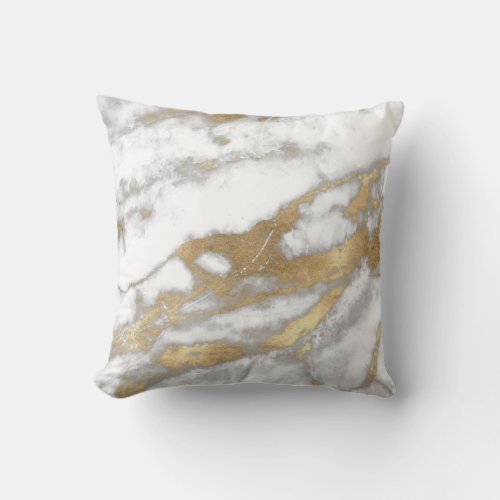 Golden Strokes Metallic Glitter Marble Gray Stone Throw Pillow