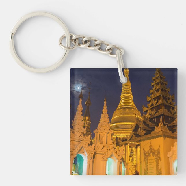 Golden Stupa And Temples Keychain (Front)