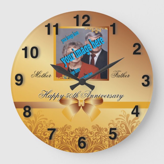 Golden Stylish 🕰️ 50th Anniversary Special Large Clock (Front)