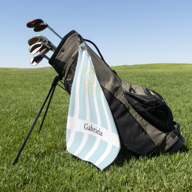 Golden Stylish Stripes Soft Blue Dainty Greek Eye Golf Towel (Green)