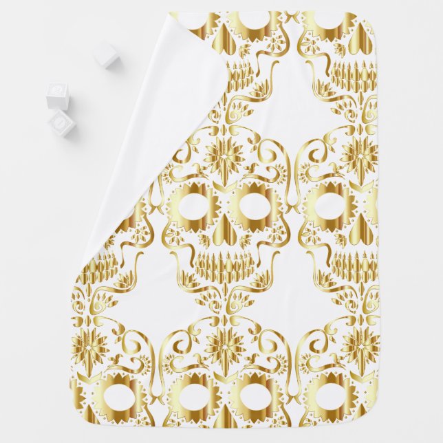Golden Sugar Skull Design Stroller Blanket (In Situ)