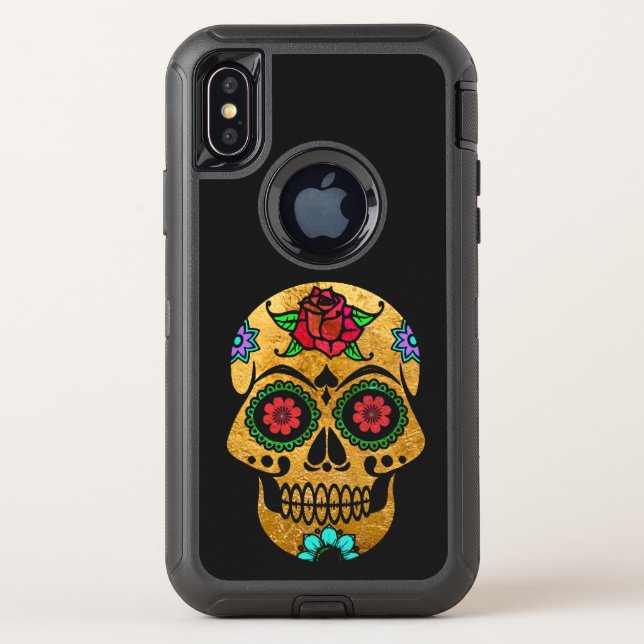 Golden Sugar Skull iPhone X Otterbox Case (Back)