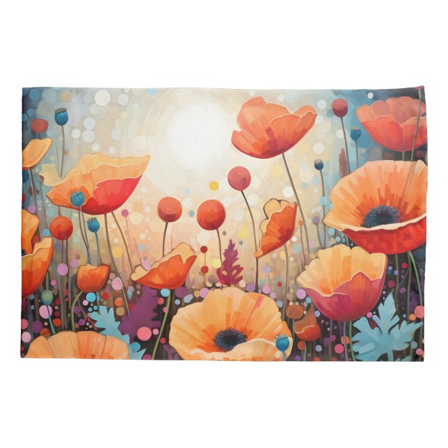 Golden Summer Glow Poppy Paradise Pillow Case (Back)