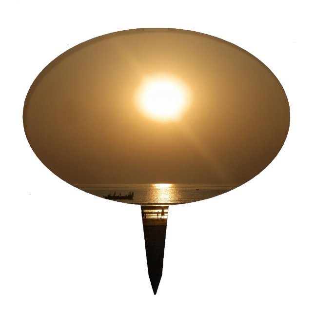 Golden Summer Sunset Reflection on the Beach Cake Topper (Front)