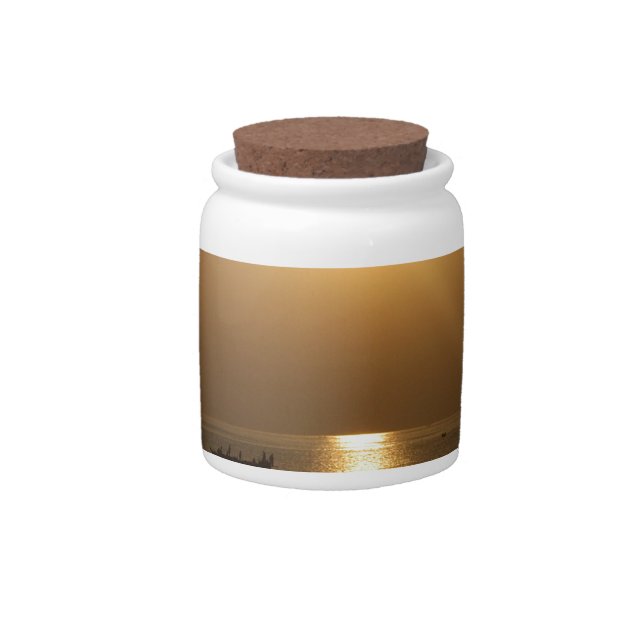 Golden Summer Sunset Reflection on the Beach Candy Jar (Front)