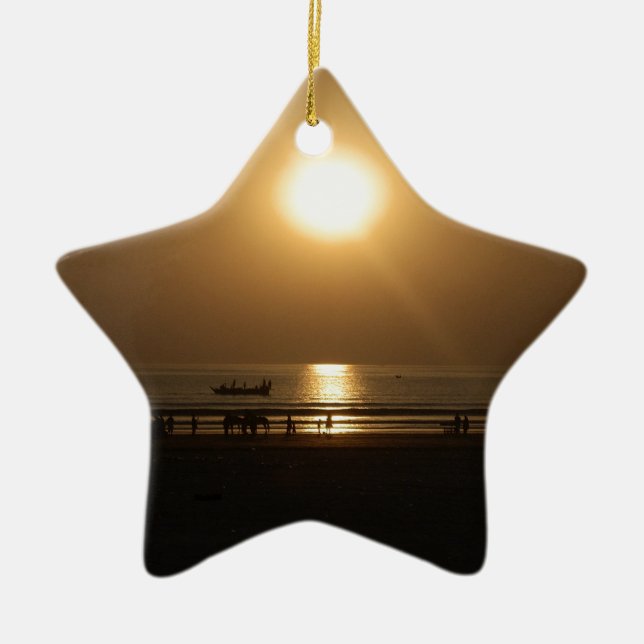 Golden Summer Sunset Reflection on the Beach Ceramic Ornament (Front)