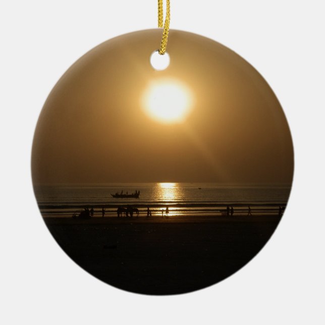 Golden Summer Sunset Reflection on the Beach Ceramic Ornament (Front)